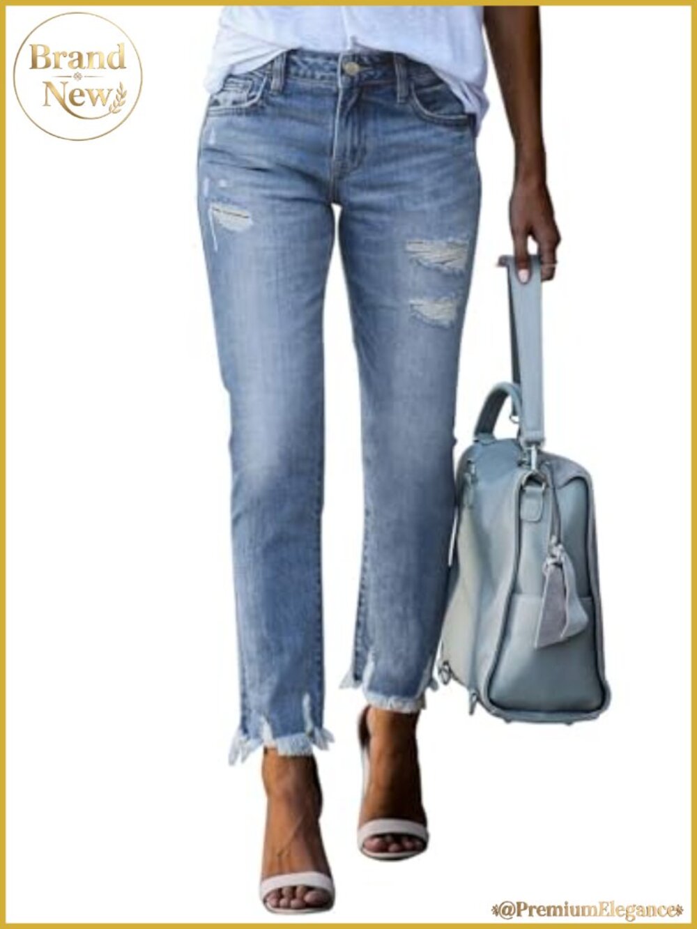 High Waisted Tummy Control Straight Ankle Ripped Stretch Denim Jeans